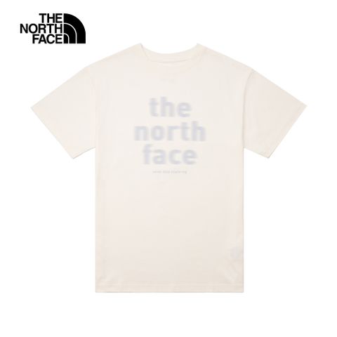 The North Face北面女款米白色純棉品牌標語休閒短袖T恤｜86Q8N3N