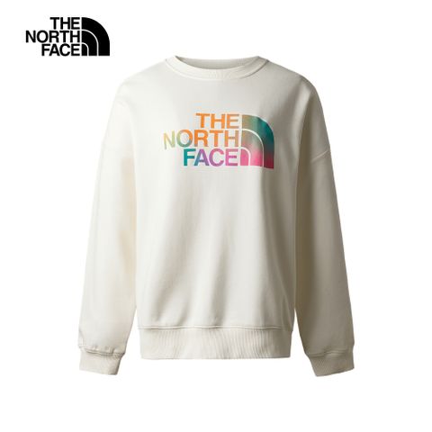 The North Face 北面 女款米白色彩虹品牌LOGO休閒大學T86QDN3N