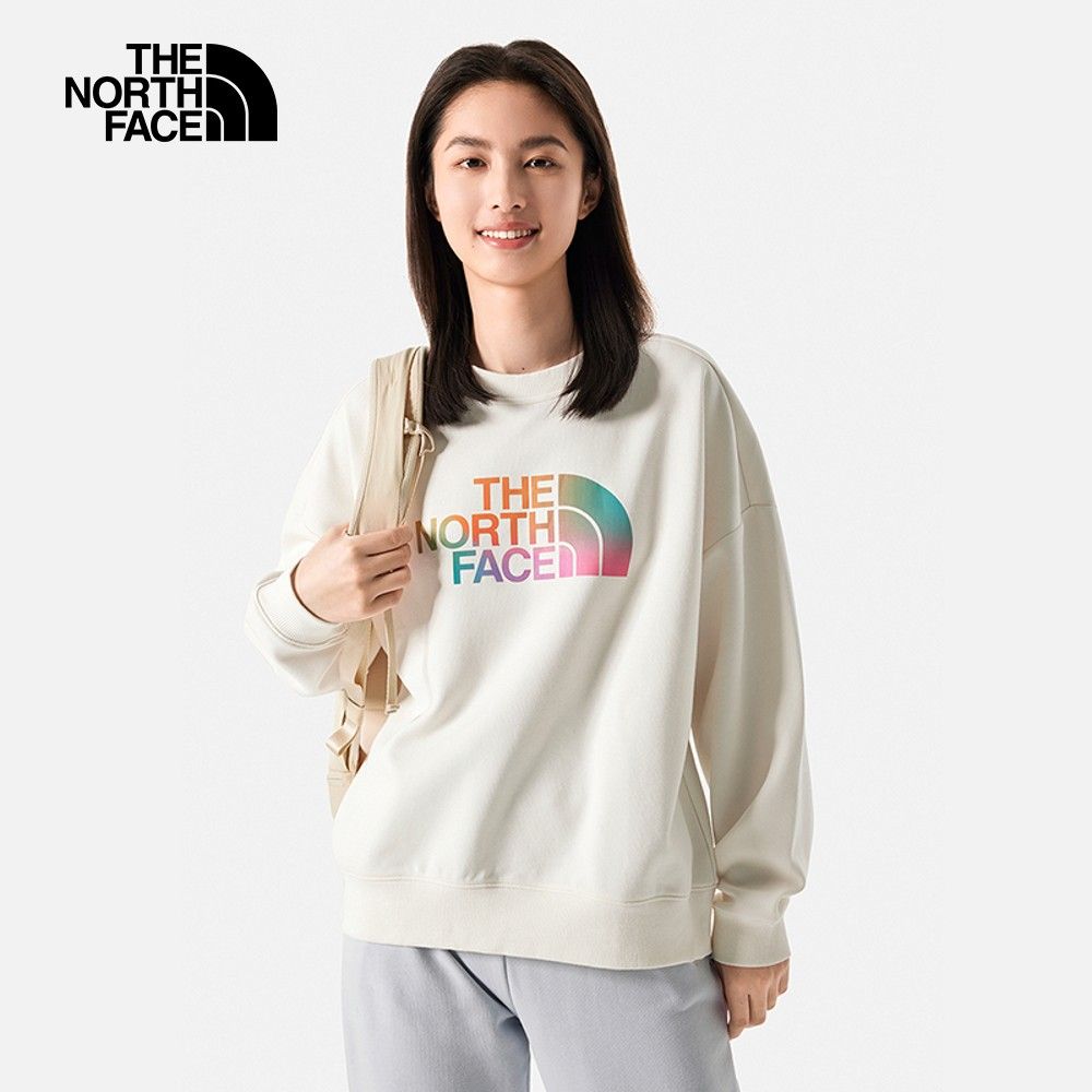 The North Face 北面 女款米白色彩虹品牌LOGO休閒大學T86QDN3N