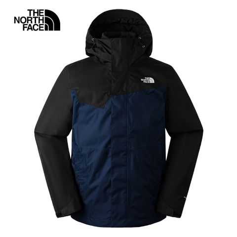 The North Face北面男款藍黑拼接防水透氣保暖連帽三合一外套｜88RM8K2
