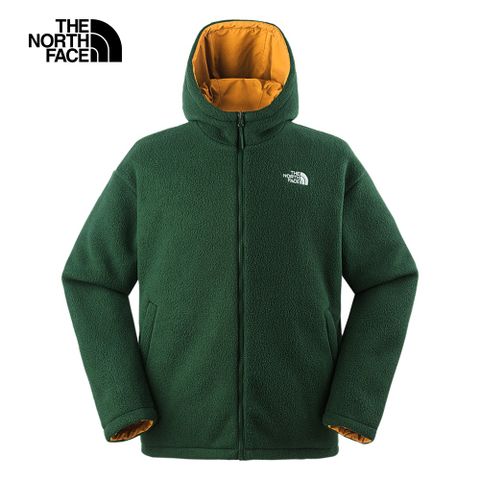 The North Face北面男款綠色防風保暖兩面穿連帽抓絨外套｜7QT7O11