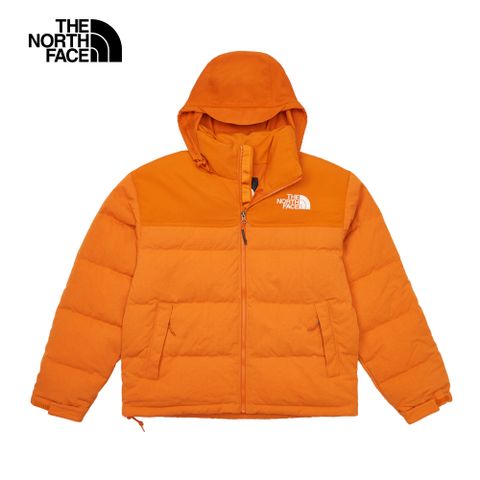 【經典ICON】The North Face北面男款橘色舒適保暖可調節收納連帽羽絨外套｜86ZQPCO
