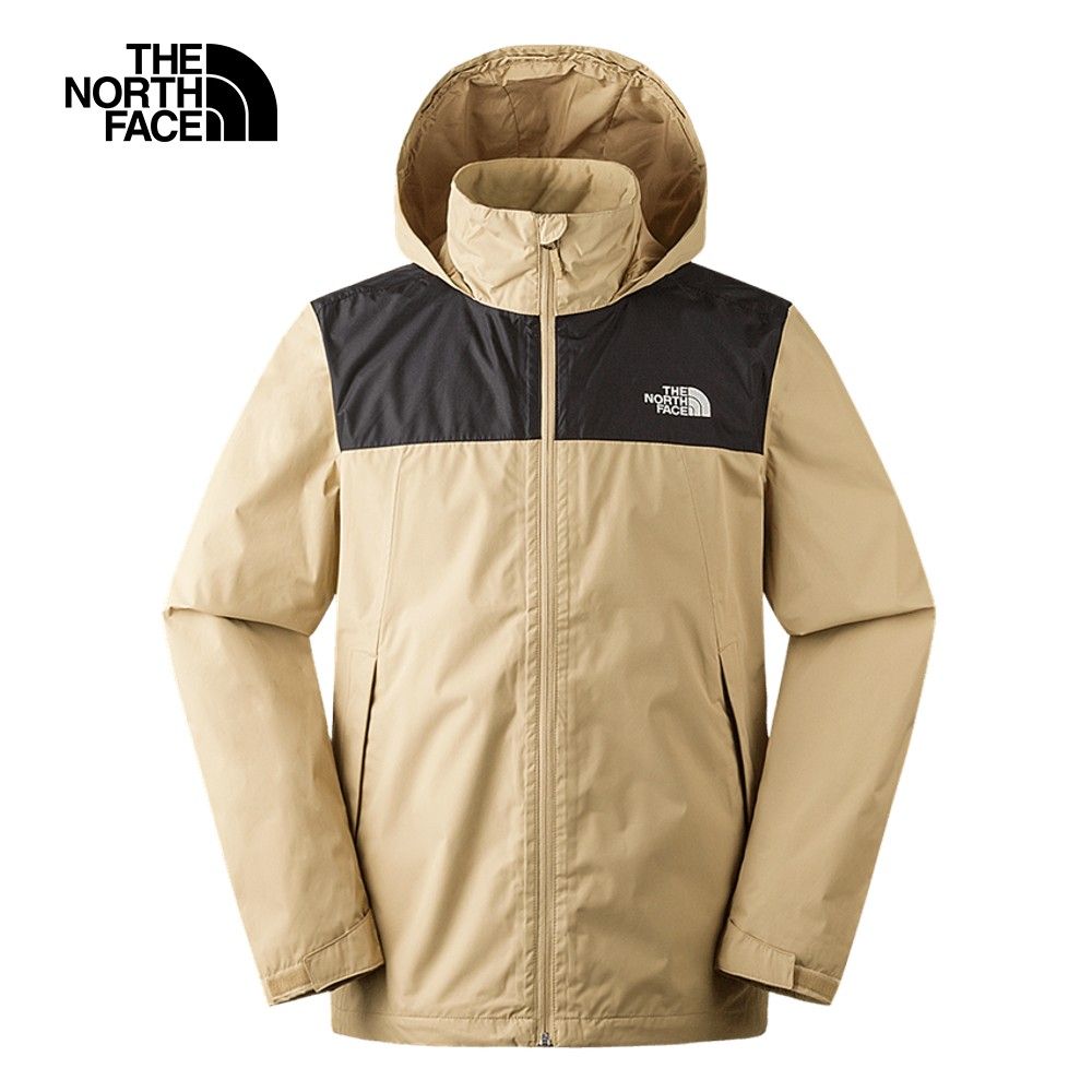 The North Face 北面 男款卡其色防水透氣可調節收納連帽衝鋒衣88FRQV2