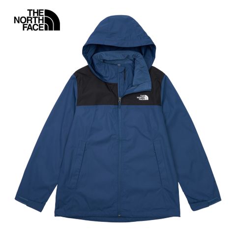 The North Face北面男款藍色防水透氣可調節收納連帽衝鋒衣｜88FRMPF