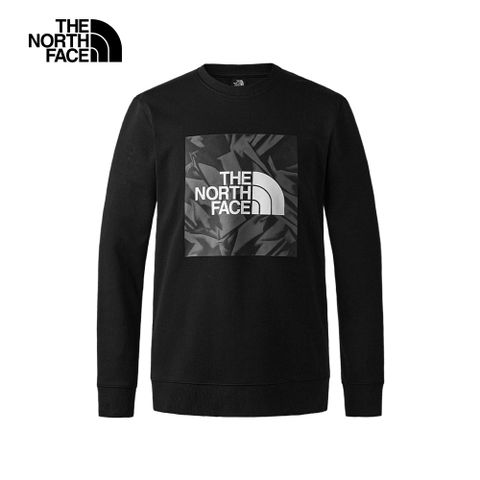 The North Face北面男款黑色舒適透氣大尺寸LOGO印花休閒長袖大學T｜88FTJK3