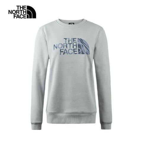 The North Face 北面 女款灰色舒適透氣大尺寸LOGO印花休閒長袖大學T88FUA0M