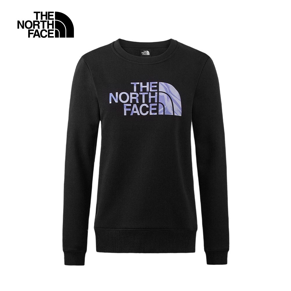 The North Face 北面 女款黑色舒適透氣大尺寸LOGO印花休閒長袖大學T88FUJK3