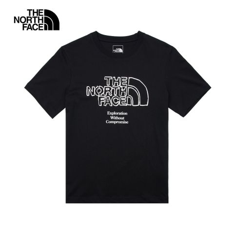 The North Face北面男女款黑色胸前經典品牌LOGO印花休閒短袖T恤｜8AUXJK3