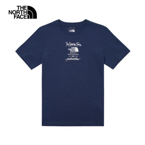 The North Face北面男女款藍色胸前經典品牌LOGO印花休閒短袖T恤｜8AUW8K2