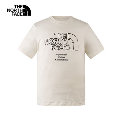 The North Face北面男女款米色胸前經典品牌LOGO印花休閒短袖T恤｜8AUXQLI