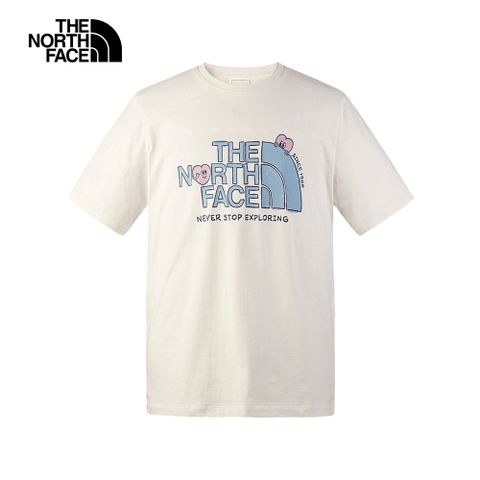 The North Face北面男女款米白色純棉情人節趣味心型印花休閒短袖T恤｜88FXQLI