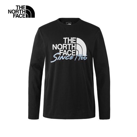 The North Face北面男女款黑色純棉胸前大尺寸品牌標誌休閒長袖上衣｜88FZJK3