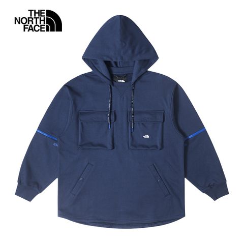 The North Face北面UE男款藍色純棉可拆式衣袖長袖帽T｜884T8K2