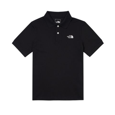 The North Face北面男款黑色品牌LOGO舒適立領短袖POLO衫｜87UXJK3