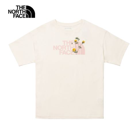 The North Face北面女款米白色大尺寸品牌LOGO花卉印花寬鬆短袖T恤｜88G6QLI