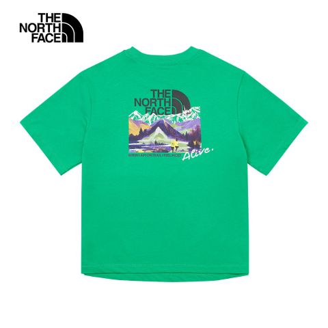 The North Face北面女款綠色山脈印花LOGO寬鬆短袖T恤｜88G7PO8