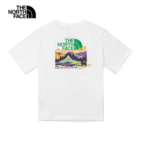The North Face北面女款白色山脈印花LOGO寬鬆短袖T恤｜88G7FN4