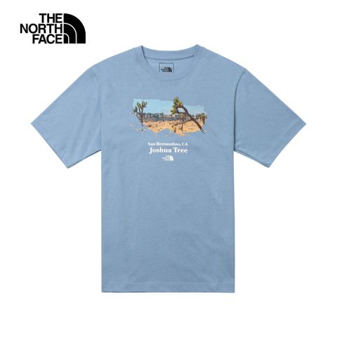 The North Face北面男款藍色沙漠綠洲印花寬鬆短袖T恤｜88GJQEO