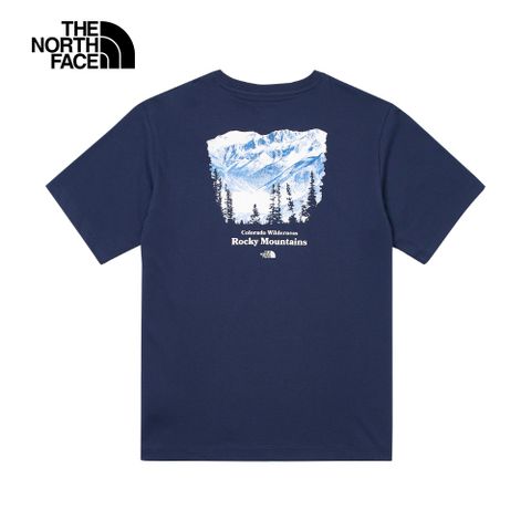 The North Face北面男款藍色純棉雪山印花寬鬆短袖T恤｜88GK8K2