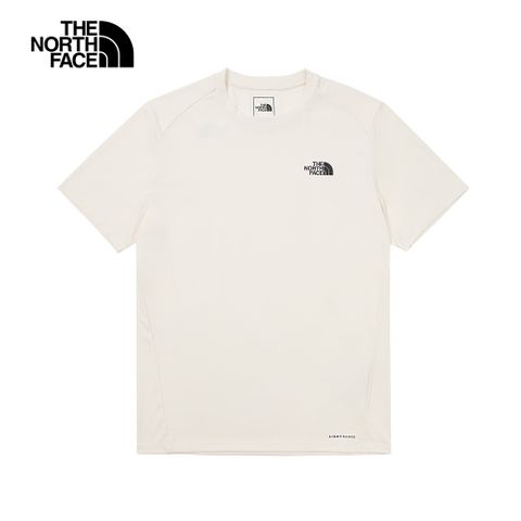 The North Face北面男款米白色吸濕排汗防曬透氣休閒短袖T恤｜83TOQLI