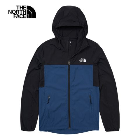 The North Face 北面 男款黑藍拼接舒適透氣涼感防曬休閒連帽外套87VYMPF