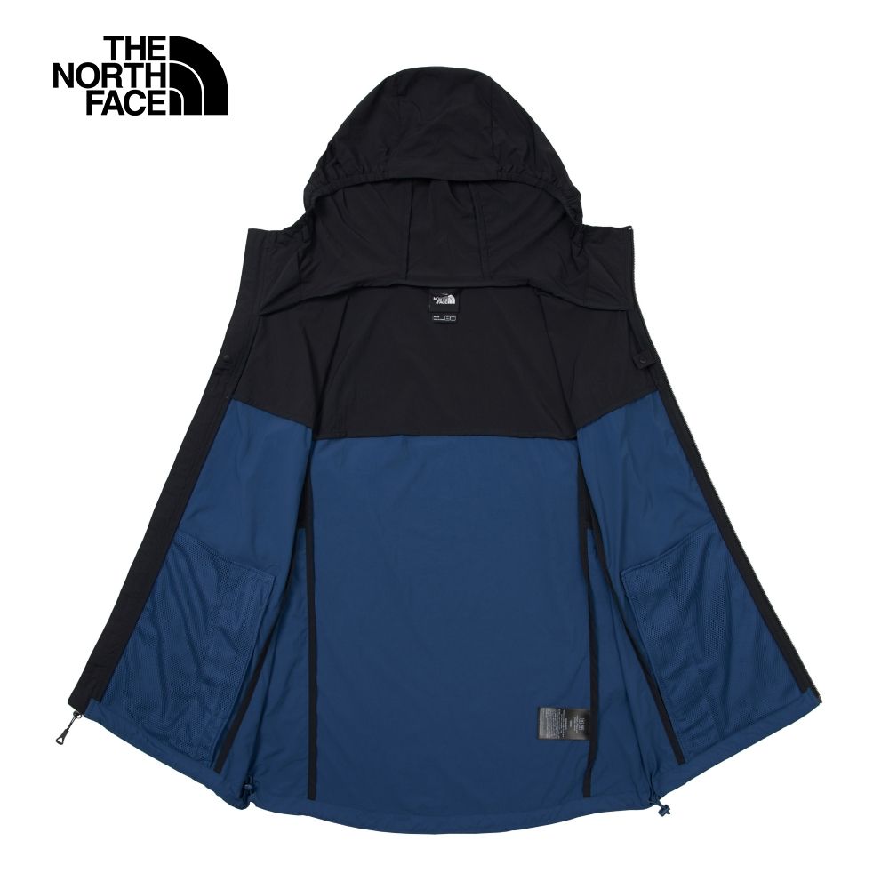 The North Face 北面 男款黑藍拼接舒適透氣涼感防曬休閒連帽外套87VYMPF