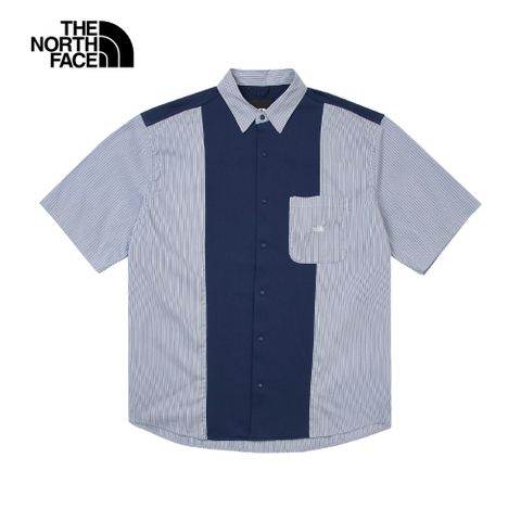The North Face北面UE男款藍色吸濕排汗舒適透氣休閒短袖襯衫｜885M8K2