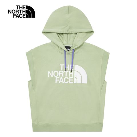 The North Face北面UE女款綠色舒適大尺寸品牌LOGO連帽無袖T恤｜885XI0G