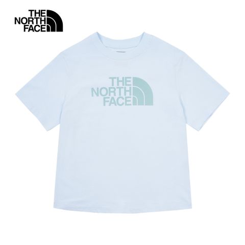 The North Face北面女款藍色純棉舒適大尺寸LOGO印花短袖T恤｜88GEO0R