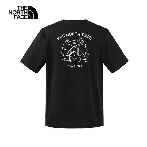 The North Face北面男女款黑色純棉小熊帳篷印花短袖T恤｜8CSTJK3