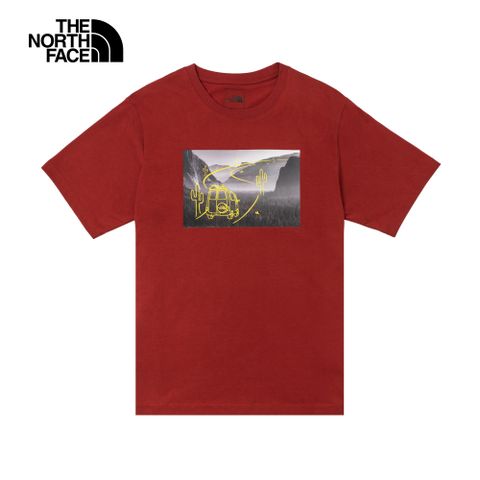 The North Face北面男款紅色純棉手繪露營車印花寬鬆短袖T恤｜88GGPOJ
