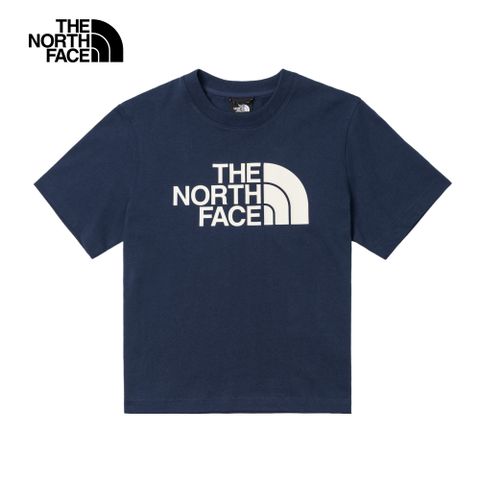 The North Face北面UE女款藍色防潑水舒適大尺寸品牌印花短袖T恤｜89TW8K2