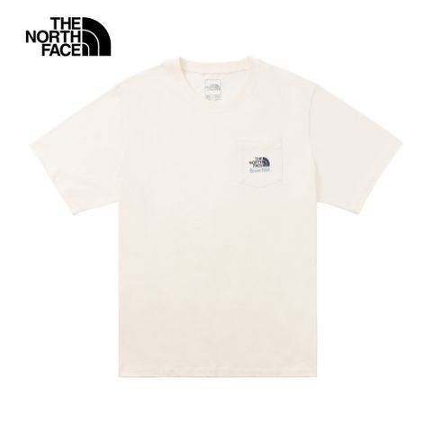 The North Face 北面 男女款米白色胸前LOGO口袋短袖T恤88G4QLI