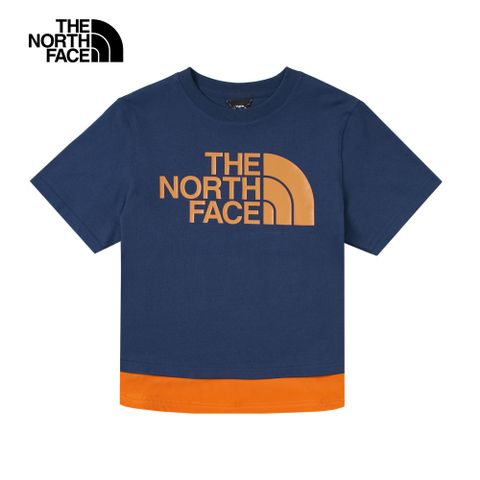 The North Face北面UE女款藍橘拼接大尺寸品牌LOGO短袖T恤｜886H8K2