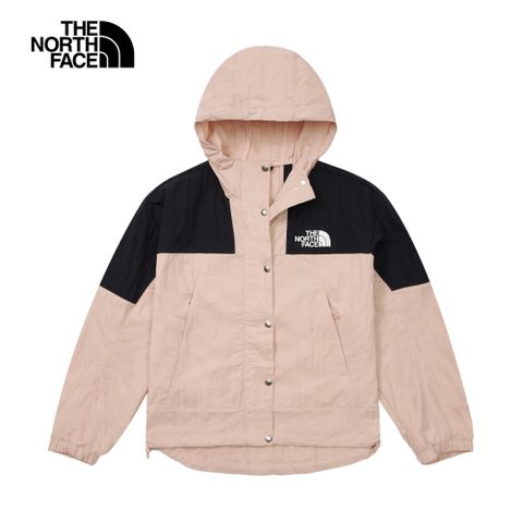 The North Face 北面 女款粉黑拚接防風防潑水下擺抽繩連帽外套81RXHZI