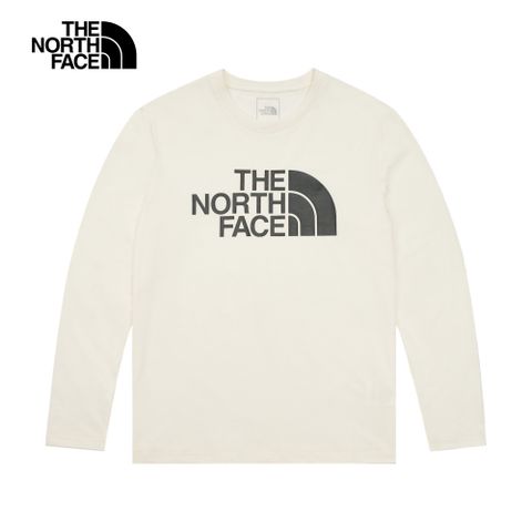 The North Face 北面 女款米白色吸濕排汗品牌LOGO長袖T恤8AKUQLI