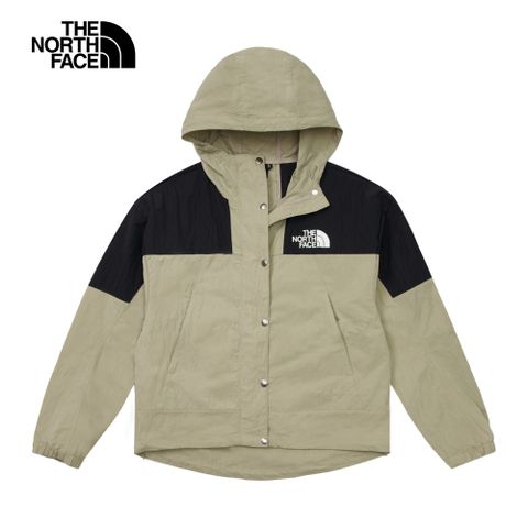 The North Face 北面 女款灰黑拼接防風防潑水下擺抽繩連帽外套81RX5IF