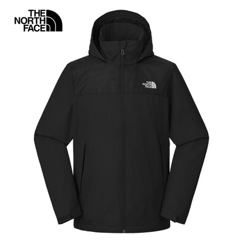 The North Face 北面 男款黑色防水透氣保暖可調節收納連帽衝鋒衣88FR4H0