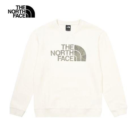 The North Face 北面 女款米白色純棉舒適大尺寸印花長袖大學T|8ASUQLI