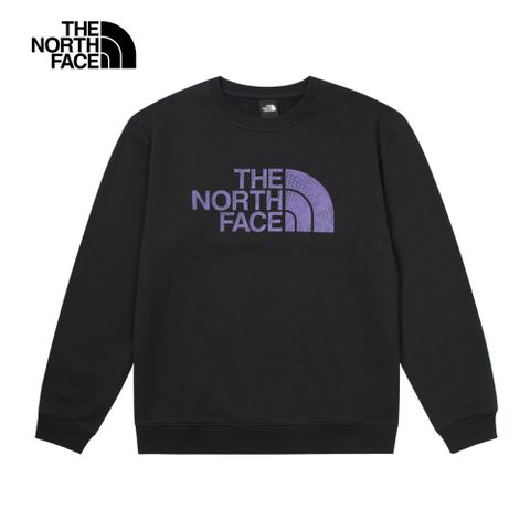 The North Face 北面 女款黑色純棉舒適大尺寸印花長袖大學T|8ASUJK3