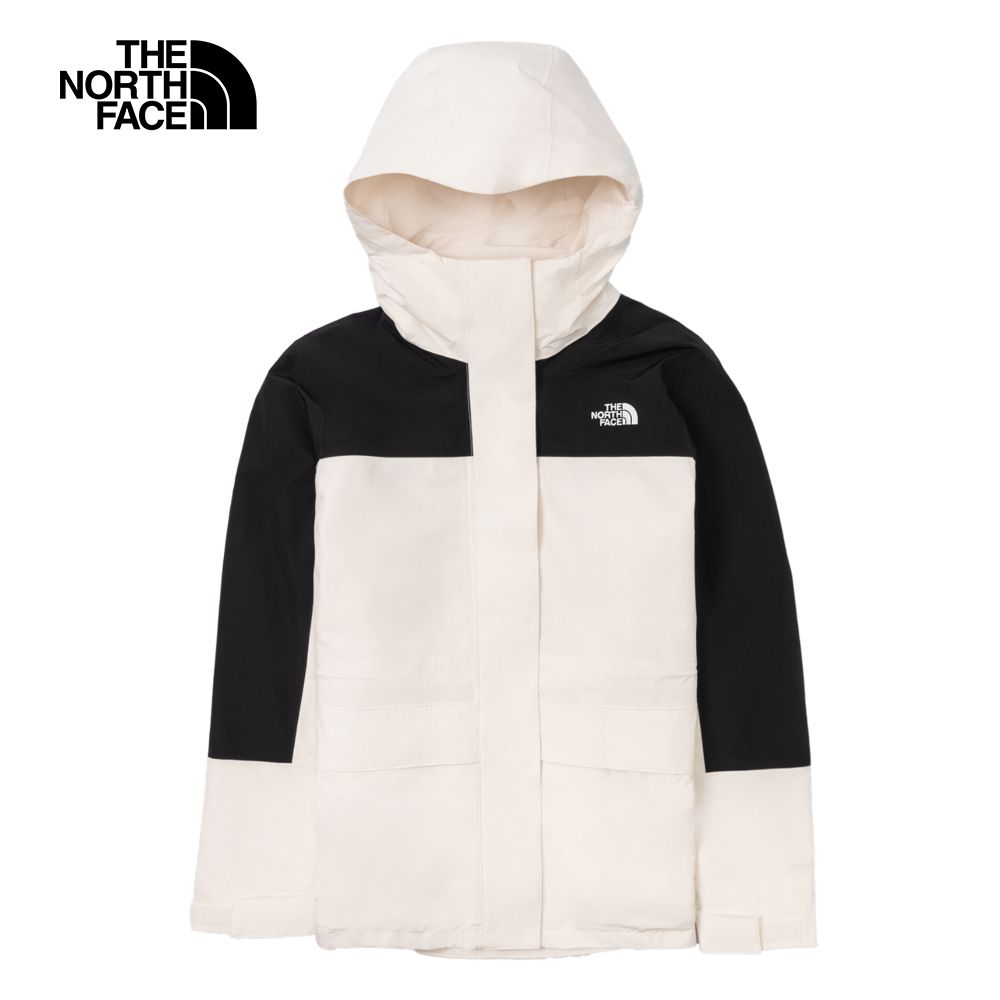 The North Face 北面 女款米白色防水透氣保暖連帽抓絨內裡三合一外套|89YJROU