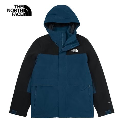 The North Face 北面 男款藍黑拼接防水透氣保暖連帽抓絨內裡三合一外套|89YX7OW