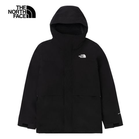 The North Face 北面 男款黑色防水透氣保暖連帽抓絨內裡三合一外套|89YXJK3