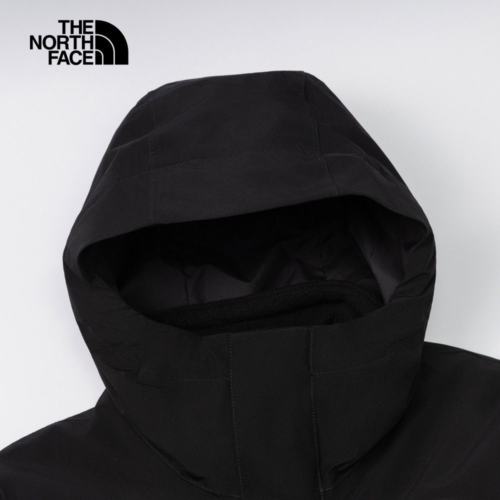 The North Face 北面 男款黑色防水透氣保暖連帽抓絨內裡三合一外套|89YXJK3