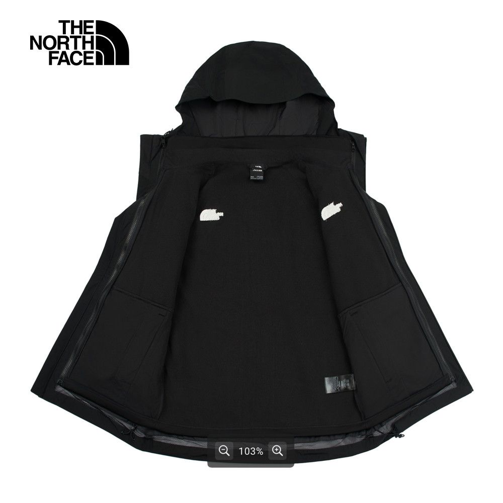 The North Face 北面 男款黑色防水透氣舒適保暖連帽抓絨內裡三合一外套|89ZSJK3