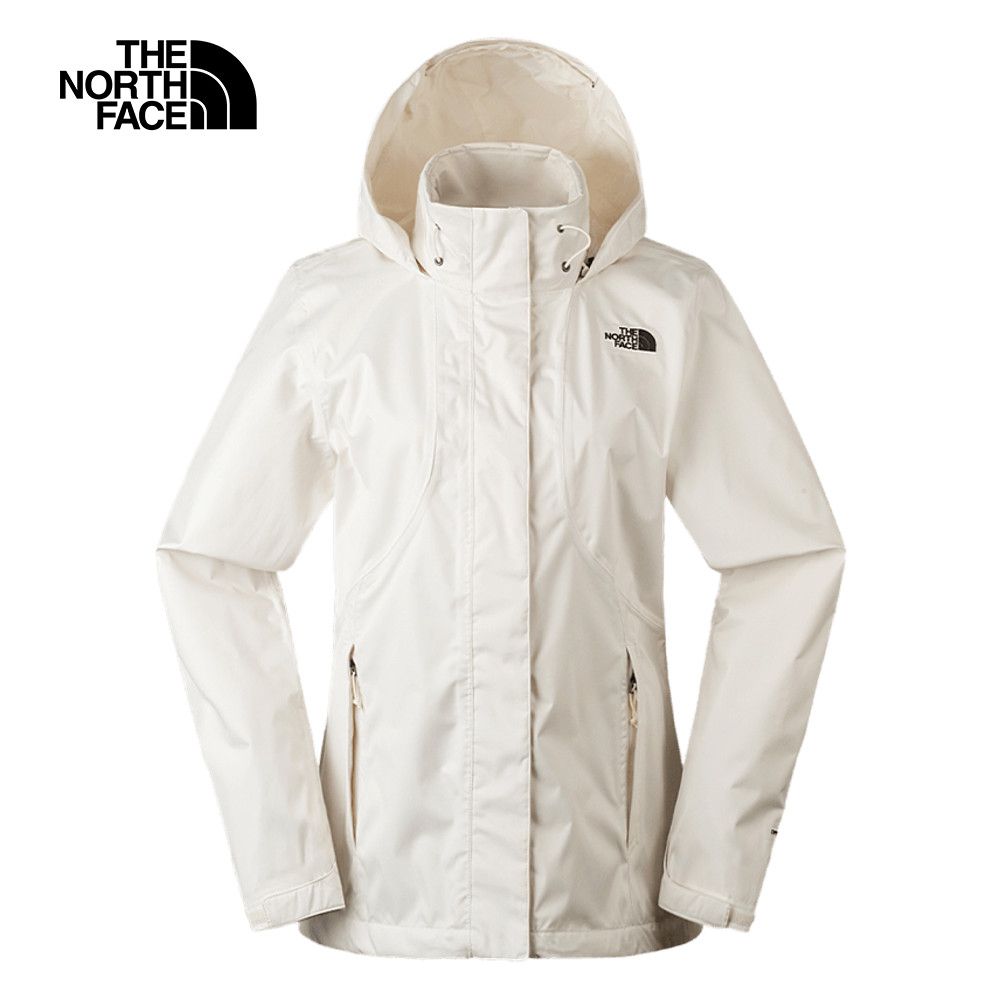 The North Face 北面 女款米白色防水透氣可調節收納連帽衝鋒衣|8AV8QLI