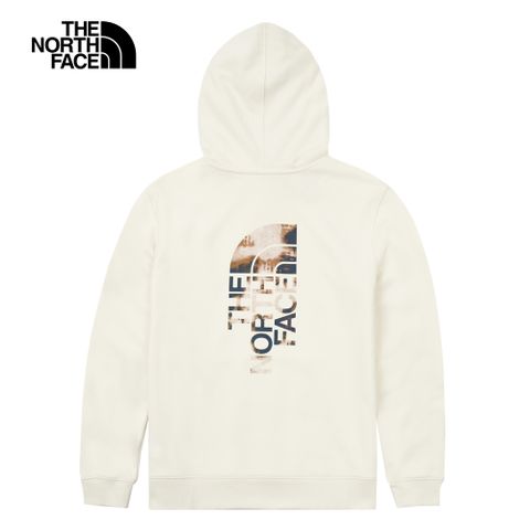 The North Face 北面 女款米白色舒適透氣大尺寸迷彩油墨印花長袖帽T|8ASXQLI