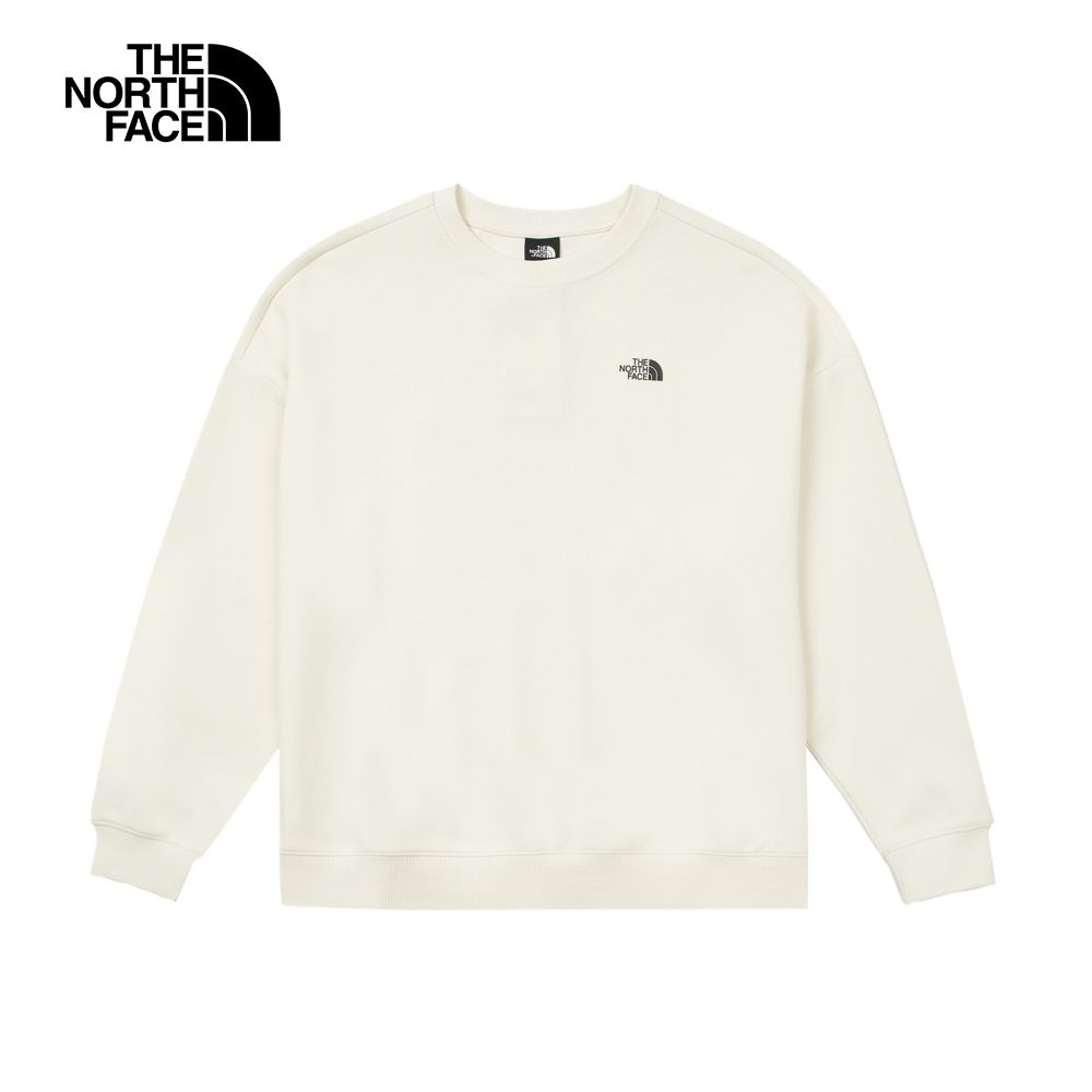 The North Face 北面 女款米白色舒適透氣大尺寸品牌印花長袖大學T|8ASYQLI