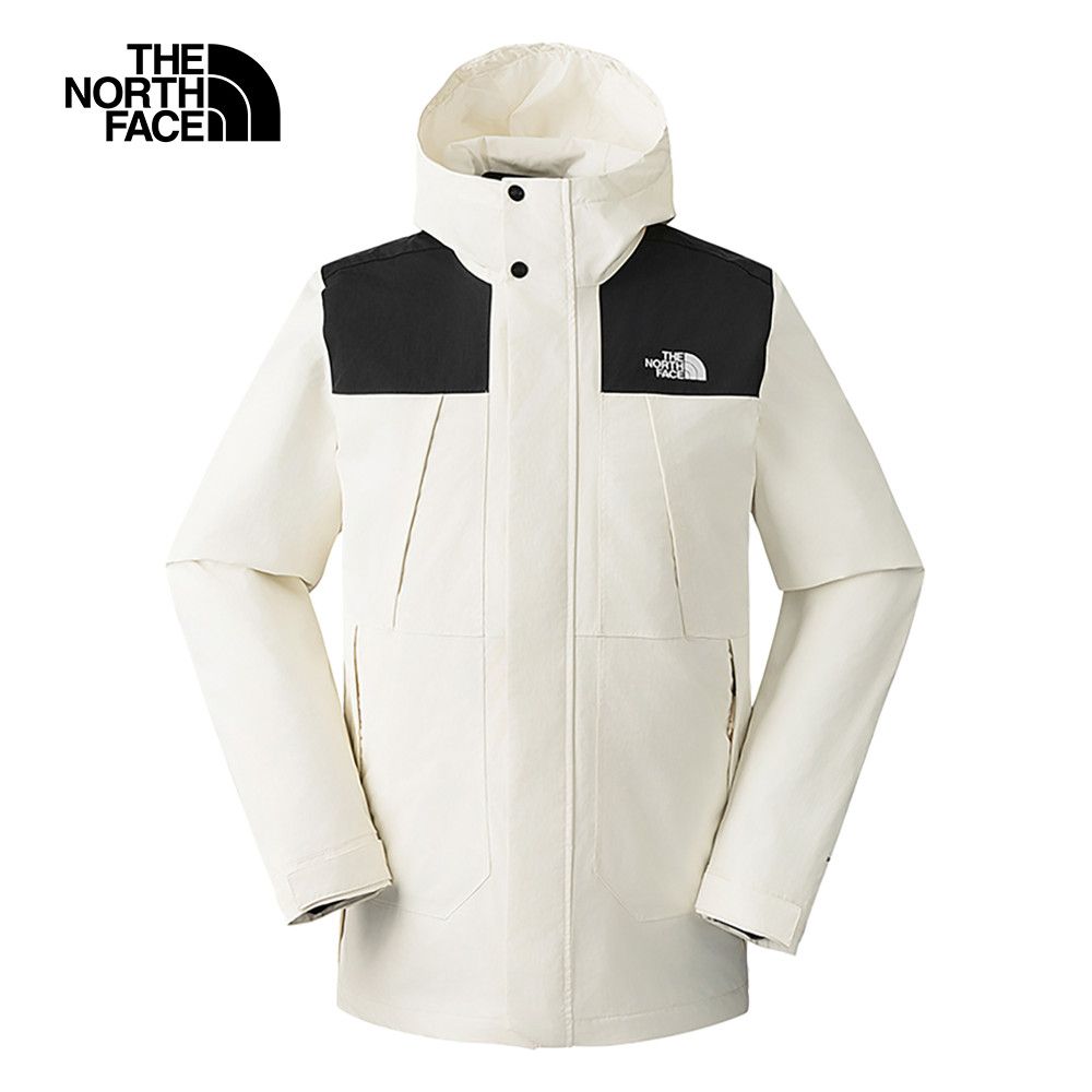 The North Face 北面 男款米白色防水透氣保暖連帽羽絨內裡三合一外套|81NHROU