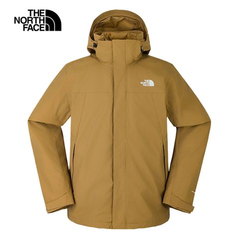 The North Face 北面 男款棕色防水透氣保暖連帽羽絨內裡三合一外套|81QS173